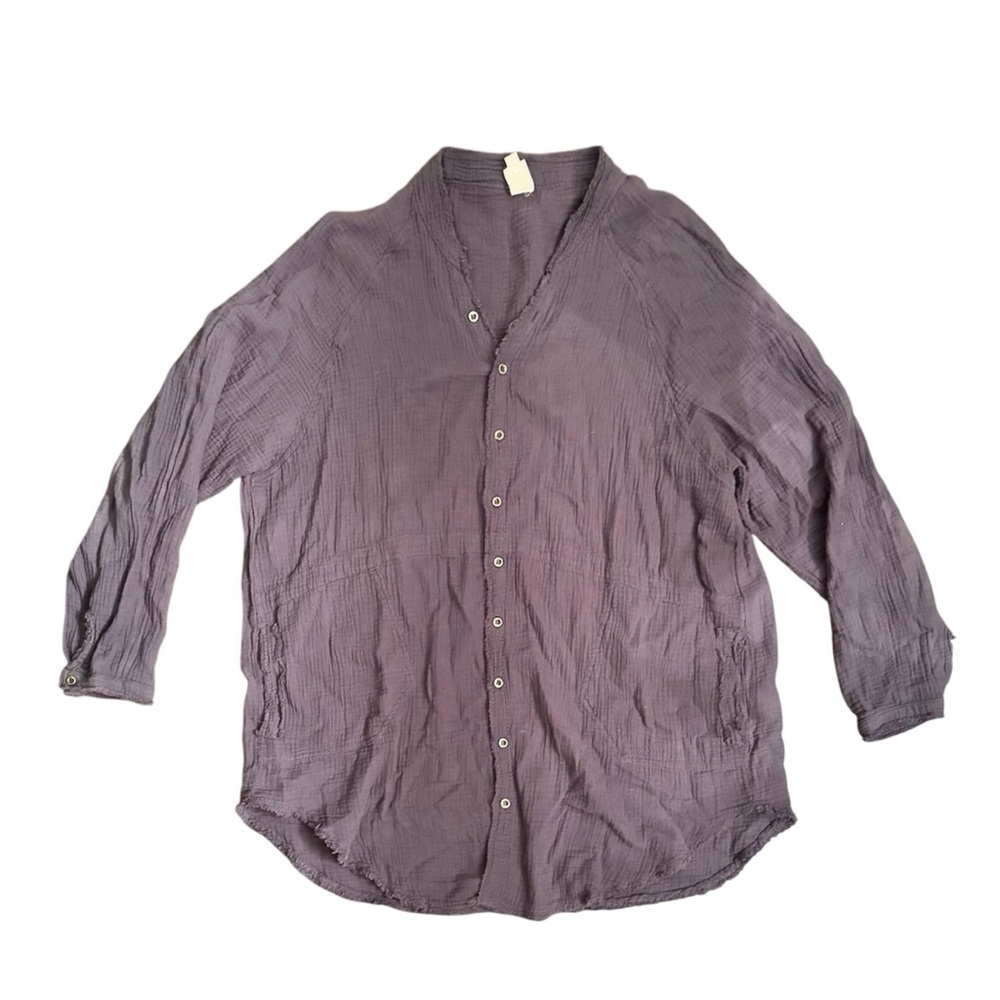 Anthropologie blue gauze 100% cotton daydream oversized tunic button down top L